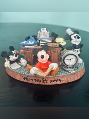 Disney "When Walt's Away" Four Generations of Mickey Mouse Desk Clock IOB